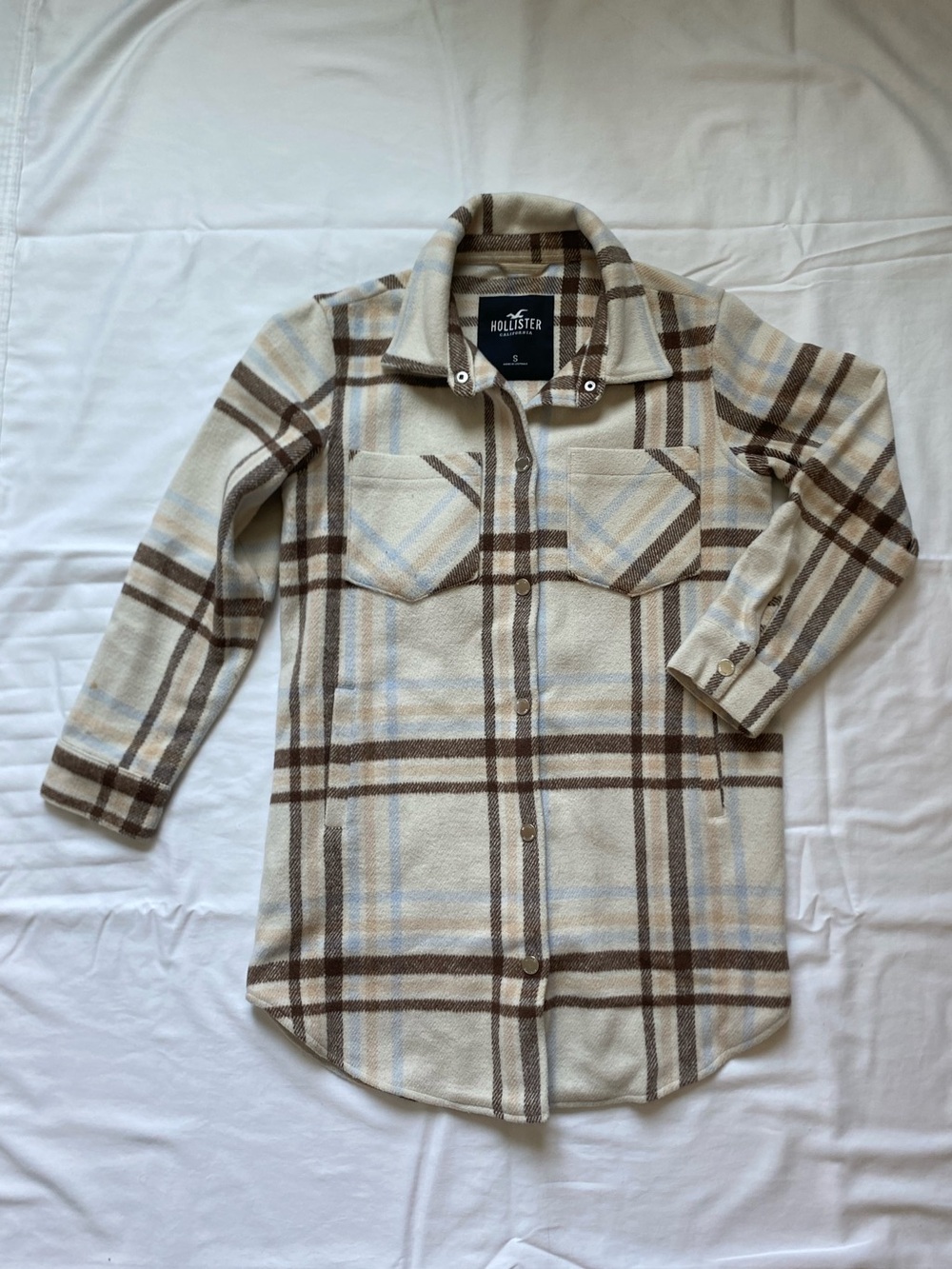 Hollister Plaid Teddy Jacket in Beige and Brown